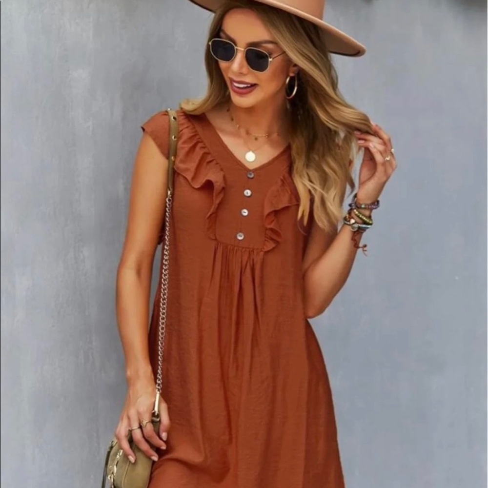 Women’s Solid Ruffle Trim Tunic Dress